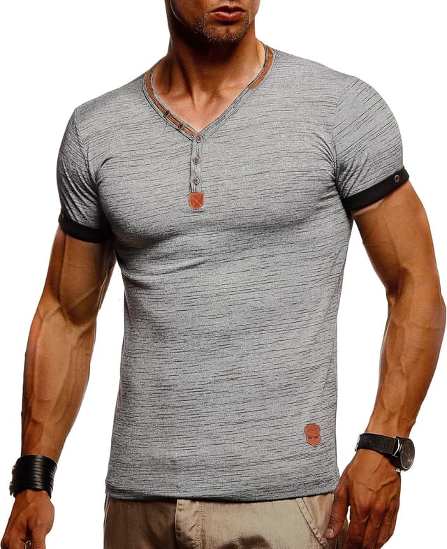 Detalle 2 de Leif Nelson LN1390 – T-shirt homme à col en V ajusté, manches courtes en coton