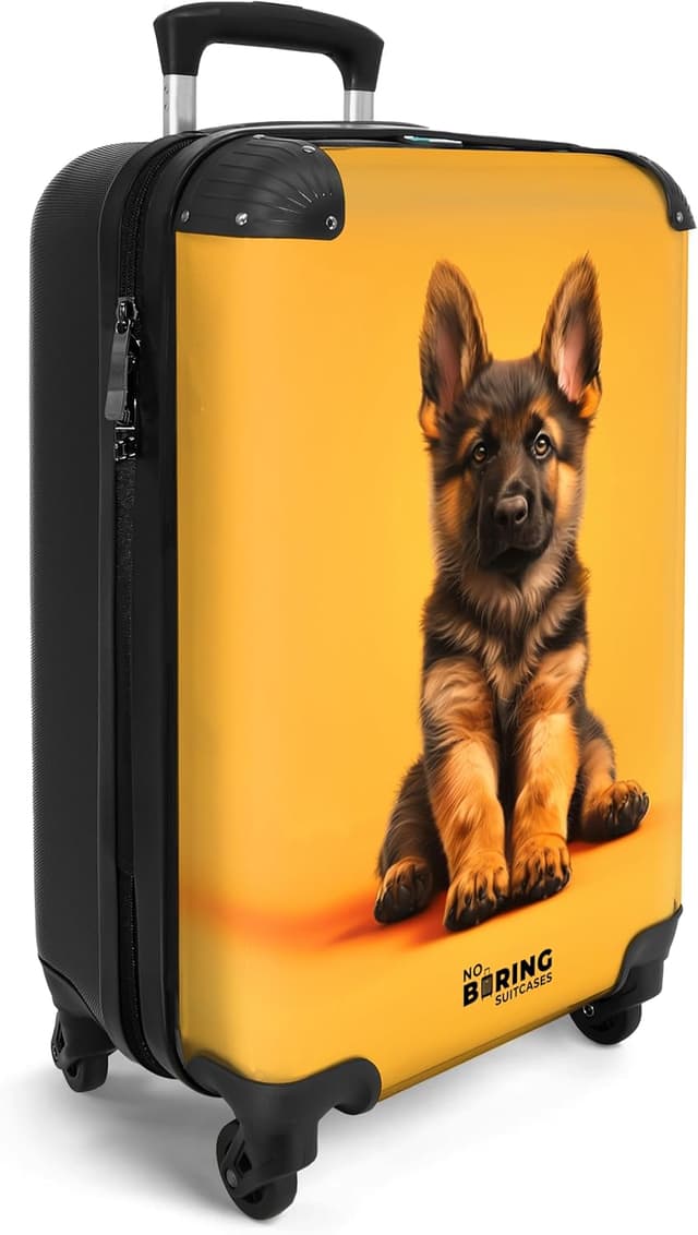 Detalle 2 de NoBoringSuitcases.com Trolley Bambini per Bagaglio a Mano 55x40x20 cm (Pastore tedesco - Arancione)