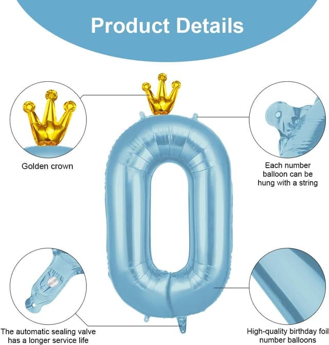 Thumbnail 2 de AOOSU Ballon Chiffre 0 Bleu Couronne 101 cm