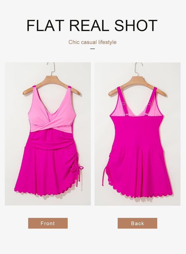 Detalle de Dokotoo women’s one-piece tropical floral swimsuit with crisscross lace-up details