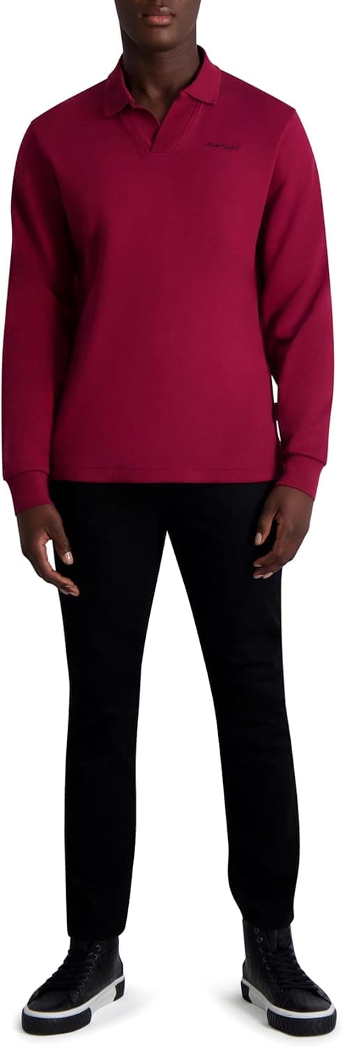 Detalle de Karl Lagerfeld Mens Signature Logo Long Sleeve Polo