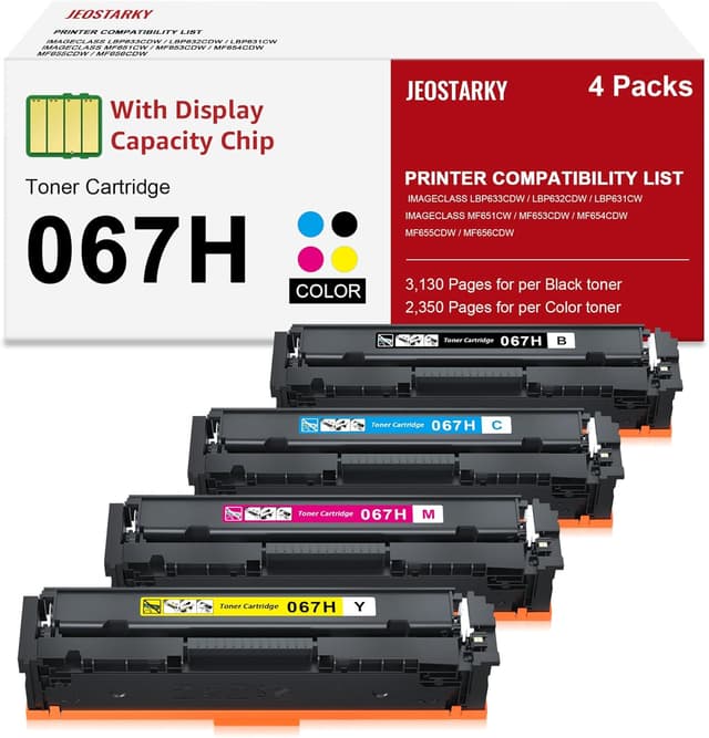 Detalle de Jeostarky Compatible Canon 067H Toner Cartridge Set 4-pack 🖨