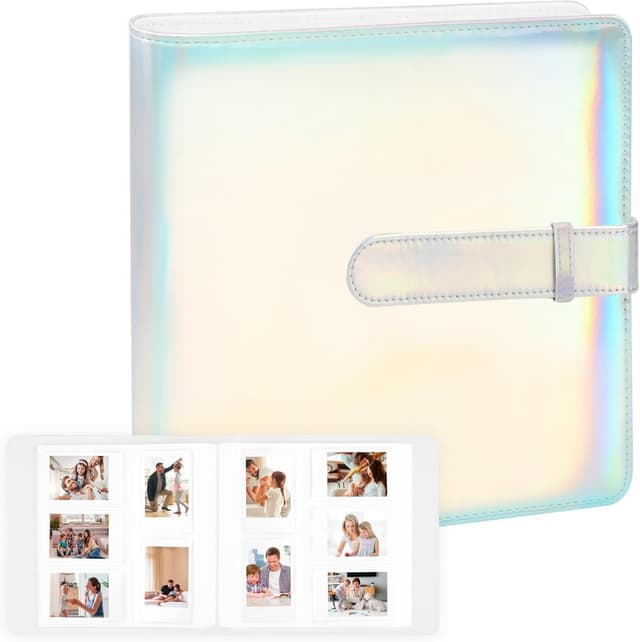 Detalle de Ruibytree 360-Fach Fotoalbum für Sofortbilder (Instax Mini, Polaroid Snap & mehr) – Magisch Silber