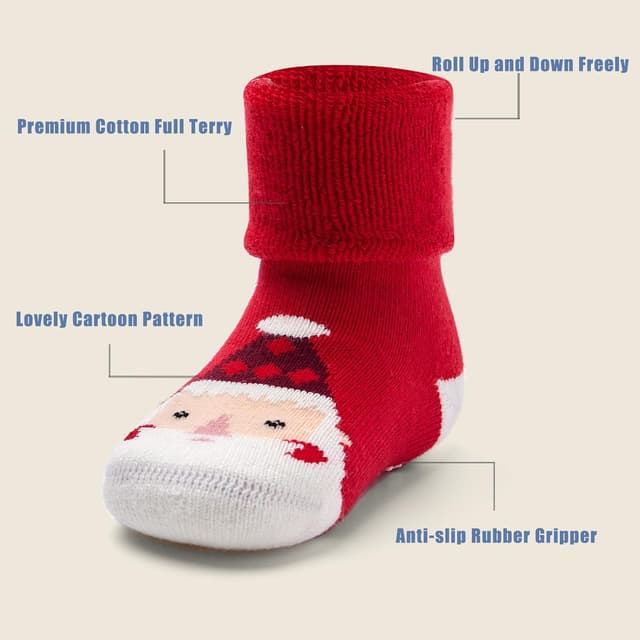 Detalle de Baby Non Slip Socks Thick Winter Warm Socks with Grips Multipack (6 pairs)