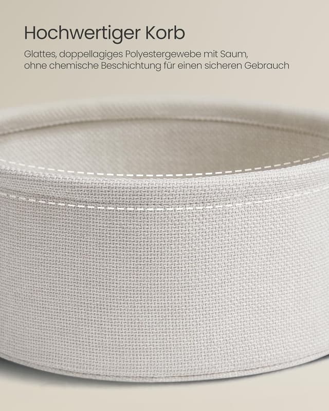 Detalle de VASAGLE runder Beistelltisch LET223K67 – kleiner Wohnzimmertisch mit Stoffkorb, naturbeige/cremeweiß