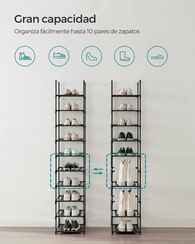 Detalle 2 de SONGMICS LSR110B02 zapatero 10 niveles 33x33x173 cm