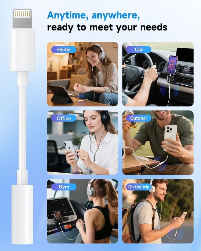 Detalle de Apple MFi Certified Lightning to 3.5mm Headphone Jack Adapter (Premium DAC) — White, 1-Pack