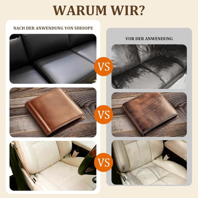 Detalle 2 de SIHOOPE Grau-Leder-Reparatur-Set (250 ml) – Lederpflege & Lederfarbe zur Kratzer- und Rissreparatur