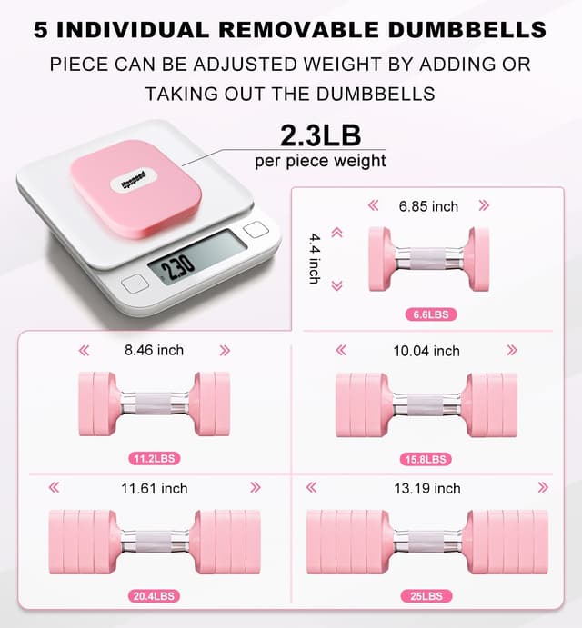 Detalle de 15–50 lb Adjustable Dumbbell Set (Pair) — Square, Twist-to-Adjust Free Weights for Home Gym