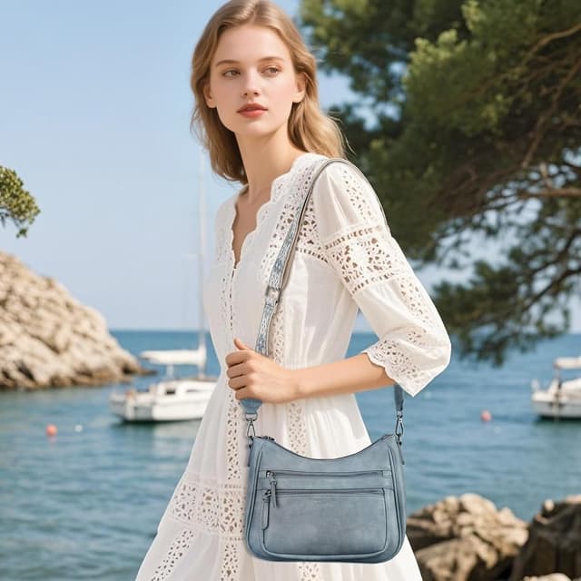 Detalle 2 de VIMUTI Umhängetasche Damen mittelgroß mit vielen Fächern und breitem verstellbaren Schultergurt