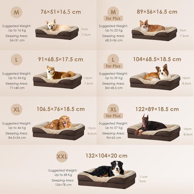 Detalle de EHEYCIGA Orthopädisches Hundebett Mittelgroße Hunde (91 x 68 x 17,5 cm) mit Memory Foam, waschbar und wasserdicht