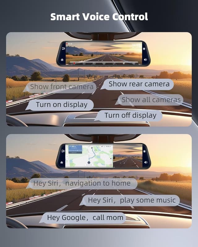 Detalle 2 de KOUENOM 2.5K Mirror Dash Cam with CarPlay & Android Auto, 10” Rear View Mirror Camera (64GB Included)