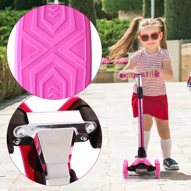 Detalle de 3-Wheel Kids Scooter (Ages 6–12) with Light-Up Wheels, Sturdy Deck, and 4 Height Adjustments