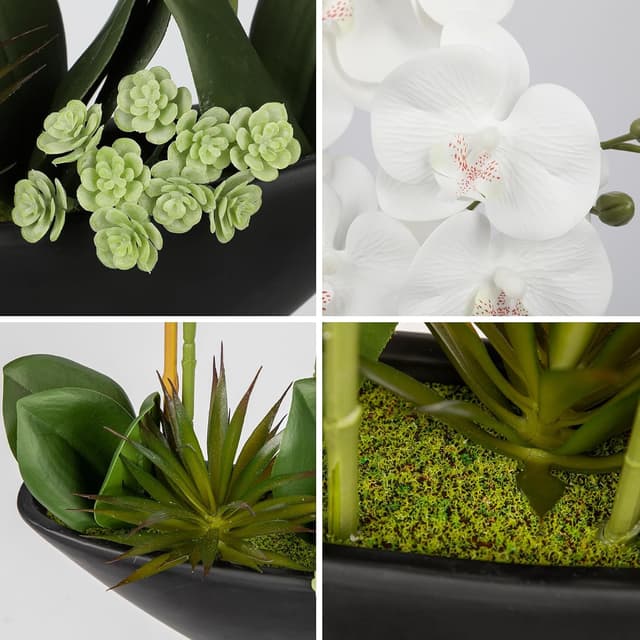 Thumbnail 6 de Oairse 18" white artificial orchid arrangement in black ceramic pot