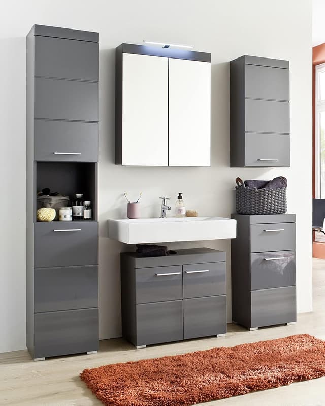 Detalle de trendteam smart living Amanda Waschbeckenunterschrank in Agave Grau Hochglanz (60 x 56 x 34 cm)