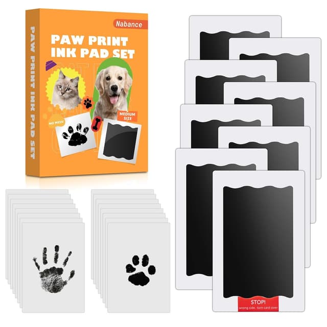 Detalle de 8-teiliges Baby-Fußabdruck & Pfotenabdruck-Set für Hund und Katze (mit 16 Karten) – Stempelkissen und Geschenkbox