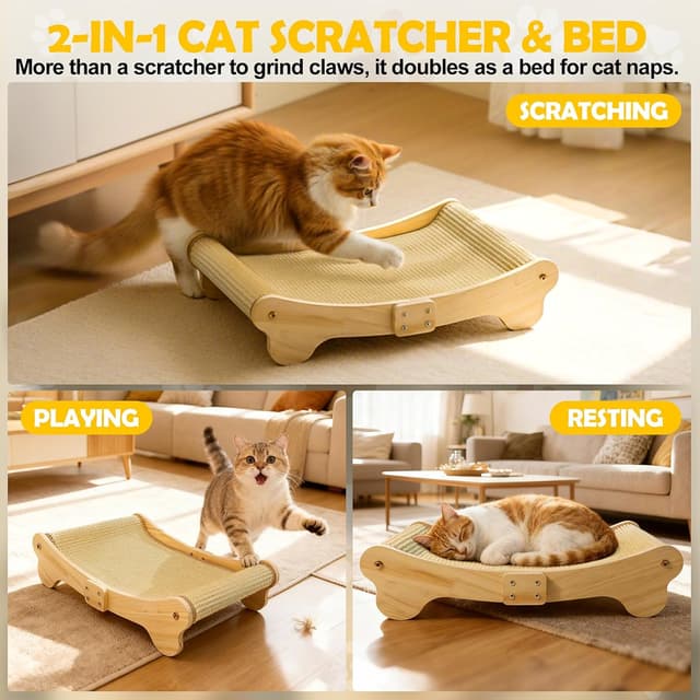Detalle de DONWEI Sisal Cat Scratcher Bed, 60 x 37.5