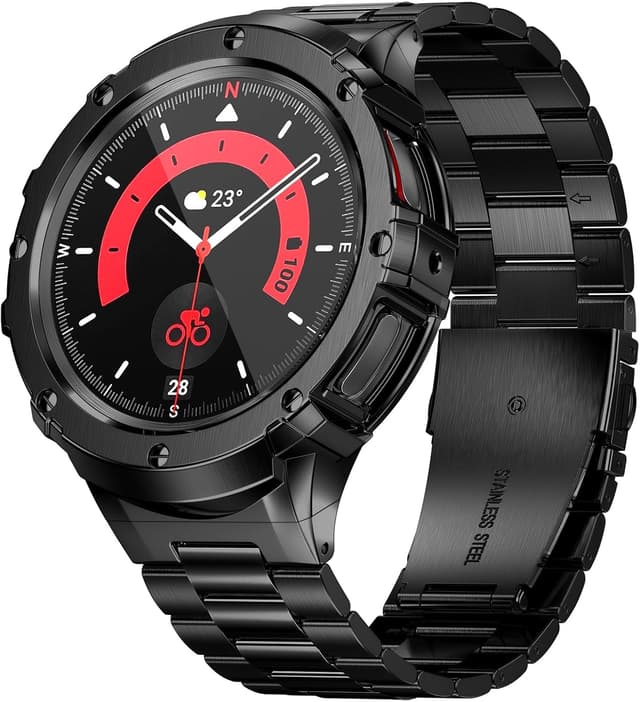 Detalle de SUPLINK Metallgehäuse mit Band für Samsung Galaxy Watch 4/5/6 – Edelstahl-Schutzhülle fürs Armband (45 mm/44 mm)