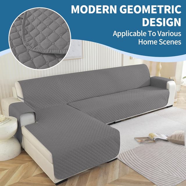 Detalle de Ystyle Copridivano 2 posti con penisola reversibile, angolare impermeabile antiscivolo (210 cm) grigio chiaro