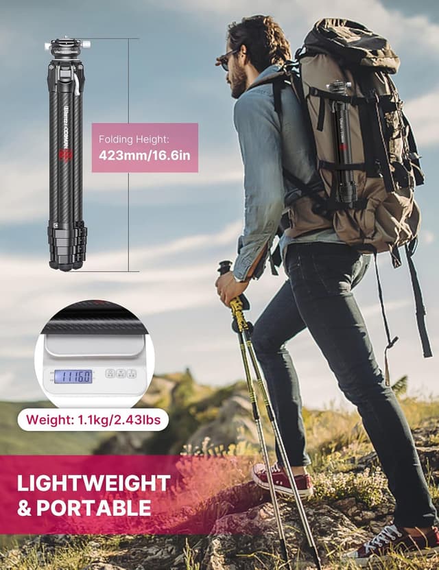 Detalle 2 de ULANZI Zero Y Carbon-Faser-Kamerastativ mit 360°-Panoramakugelkopf, Arca Swiss & abnehmbarer Mittelsäule (bis 18 kg)