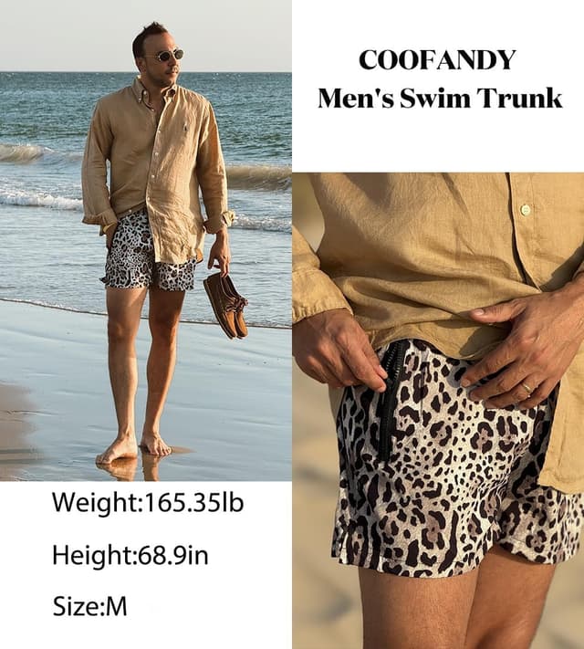 Detalle 2 de COOFANDY Quick-Dry Men’s Swim Trunks with Mesh Lining, Zipper Pockets & Adjustable Waist