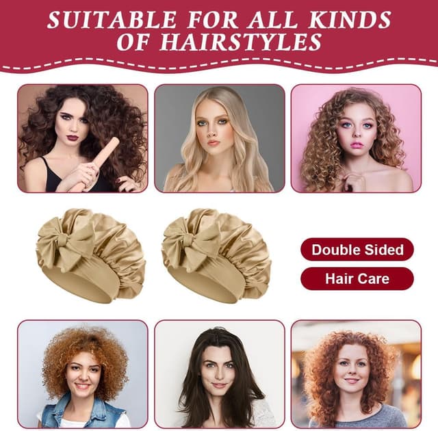Detalle de ACWOO Bonnet de nuit en satin ajustable pour cheveux