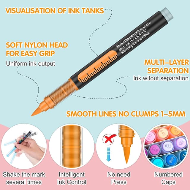 Detalle de Efimeso 240 Couleurs feutre acrylique – marqueur peinture à pinceau pour roche, toile, bois, pierre, céramique, verre et tissu