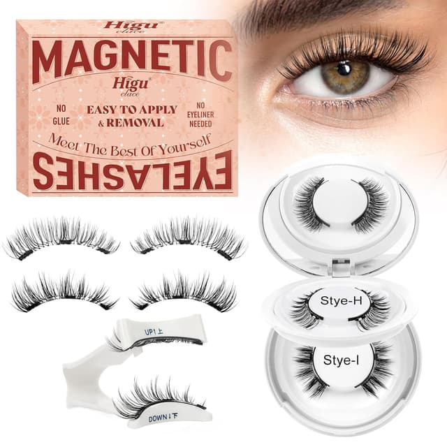 Detalle de Higu clace magnetische Wimpern (mit Applikator) ohne Eyeliner & ohne Kleber – Magnet Wimpern-Set (KIT-HI)