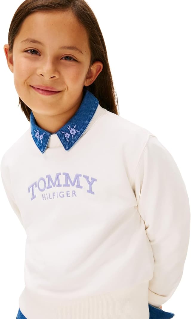 Detalle de Tommy Hilfiger High Rib Hem Crew Neck KG0KG08989 felpa pullover per bambine e ragazze
