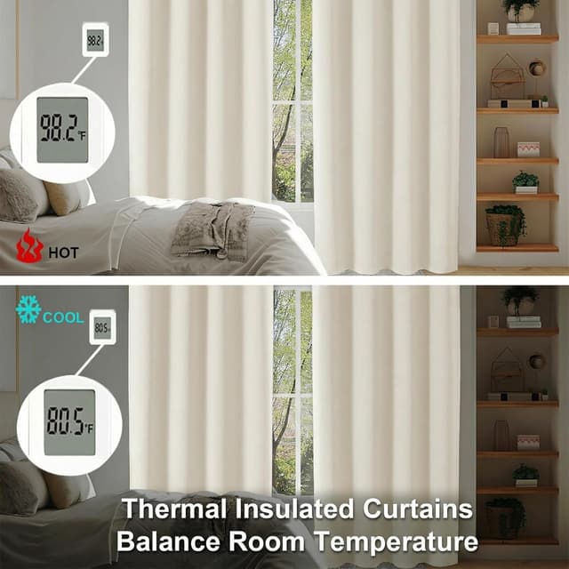 Detalle de Simplebrand Ava Ivory Light Filtering Curtains, 2-Panel Set (63 Inch Length)