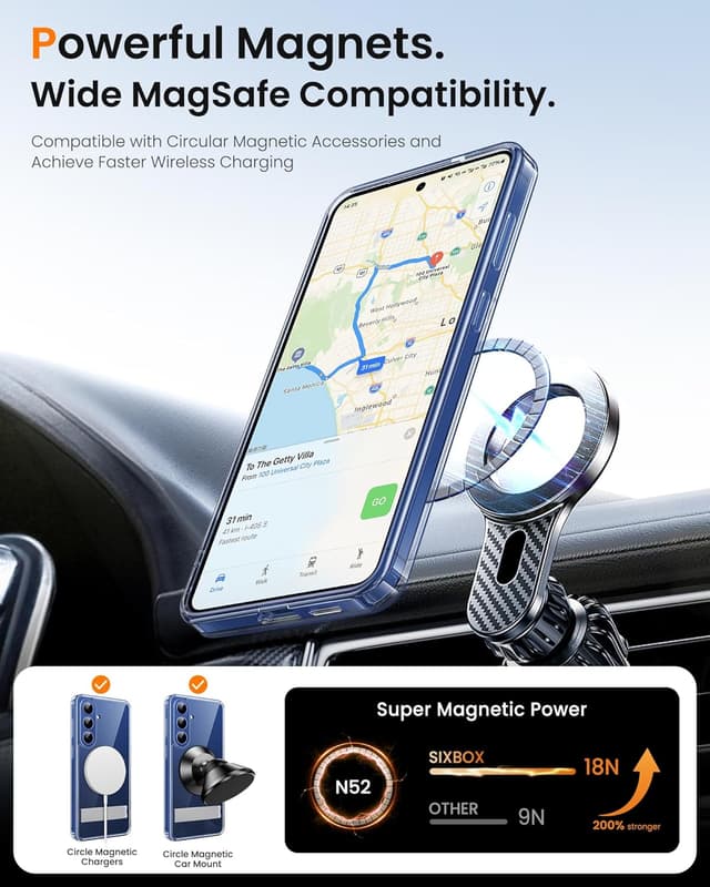 Detalle de SIXBOX Magnetic Case with Kickstand for Samsung Galaxy S26 (6.3") – MagSafe compatible, privacy screen protectors & full lens guard, clear