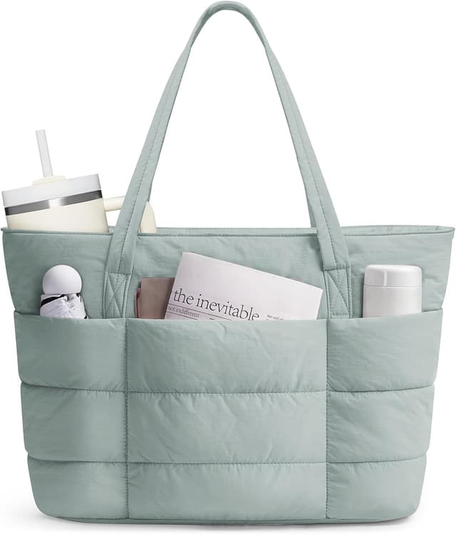 Detalle de Narwey Quilted Puffer Tote Bag for Women with 15.6" Laptop Sleeve and Elastic Cup Holder