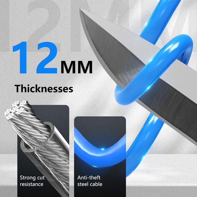 Detalle de SPGOOD Spiralkabelschloss 120 cm / 12 mm – Sicherheitsstufe sehr hoch mit 2 Schlüsseln (blau)