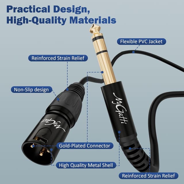 Detalle de Mygatti Klinke 6,35 mm TRS auf XLR Mikrofonkabel, balanced, 5 m (mit 5 Kabelbindern)