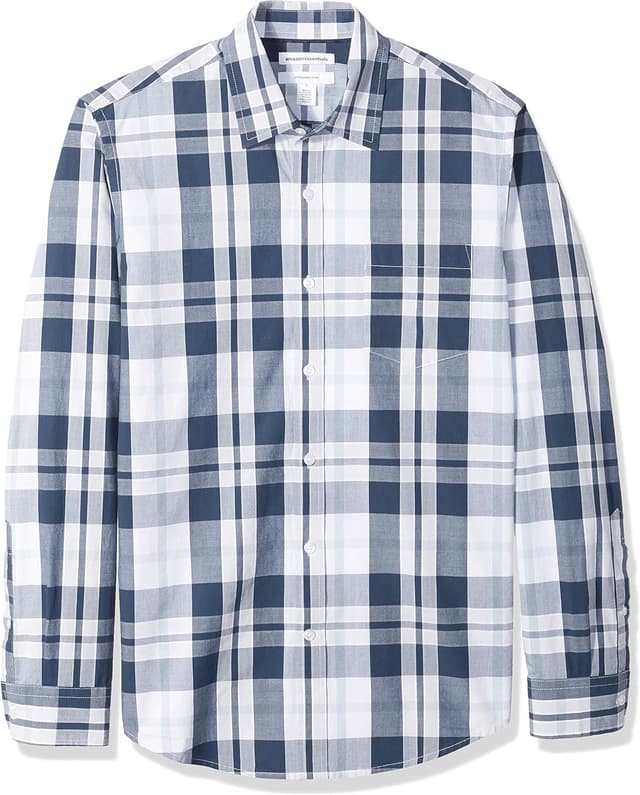 Detalle de Amazon Essentials Men’s Slim-Fit Long-Sleeve Poplin Gingham Shirt with Pocket