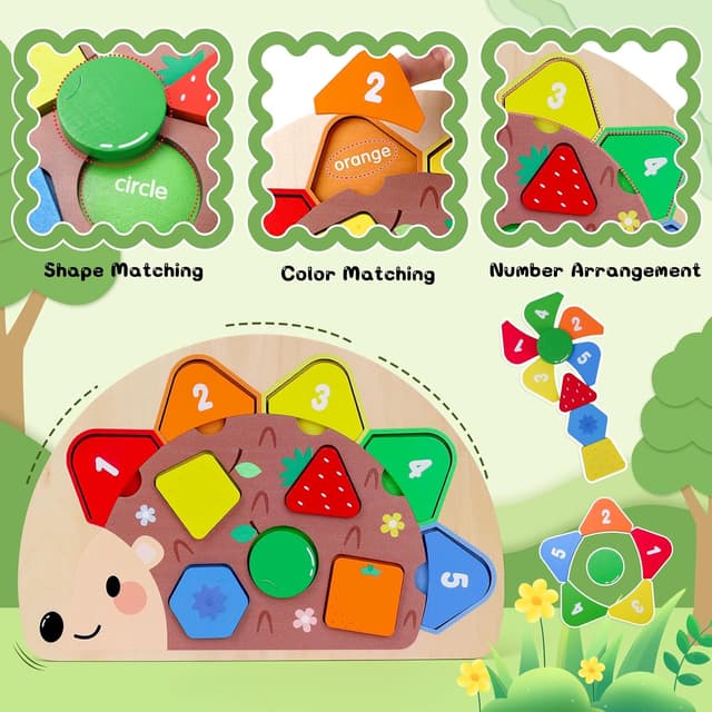 Detalle de Montessori wooden toddler puzzles & colour sorting peg board toy (1–2/1–3 year old)