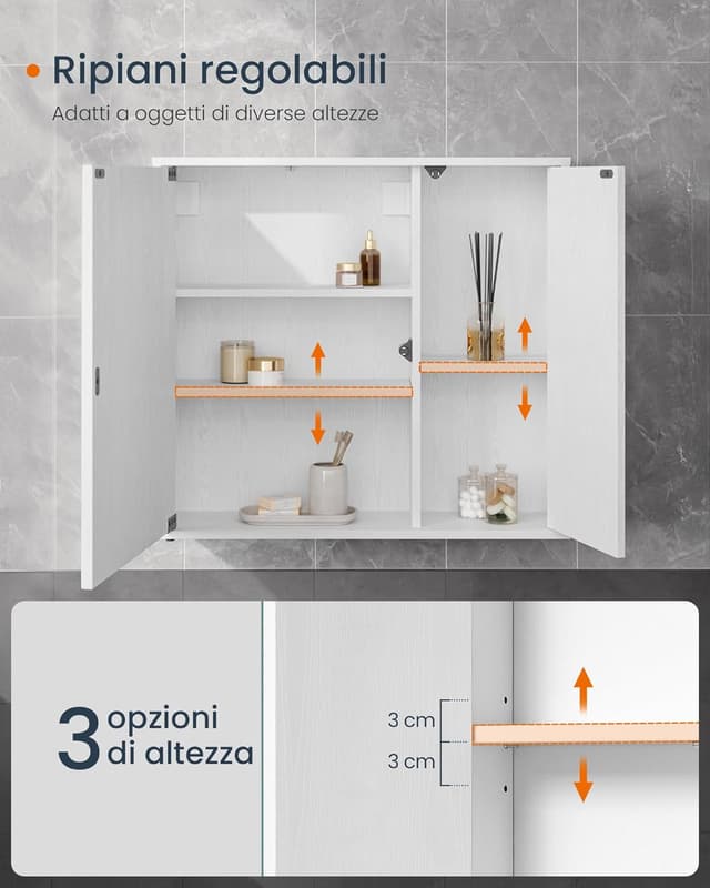 Thumbnail 5 de SONGMICS HOME Mobiletto da Bagno con Specchio 15x60x55 cm