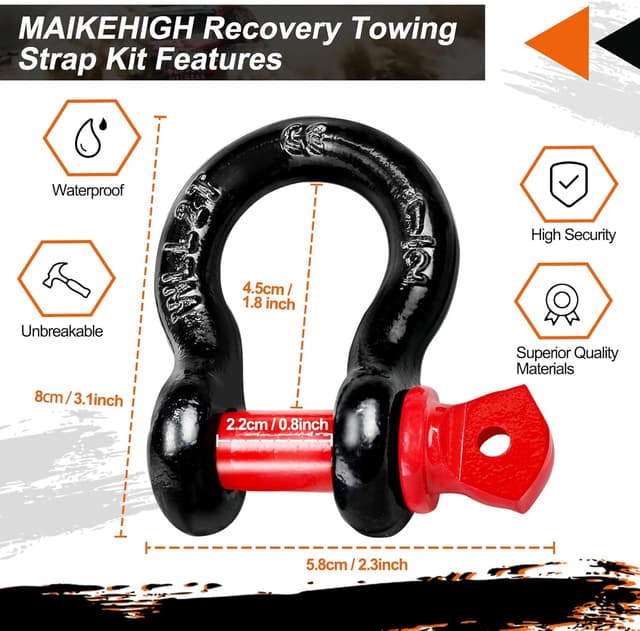 Detalle de MAIKEHIGH Tow Rope 5m x 5cm (10 Ton / 22,000 Lbs) Off-Road Recovery Strap with Gloves and Shackles