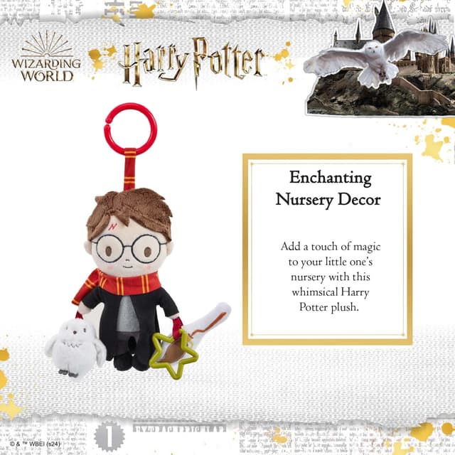 Detalle 2 de Harry Potter On the Go Activity Toy (clip-on pram & pushchair newborn toy) – crinkle broomstick & squeaky owl