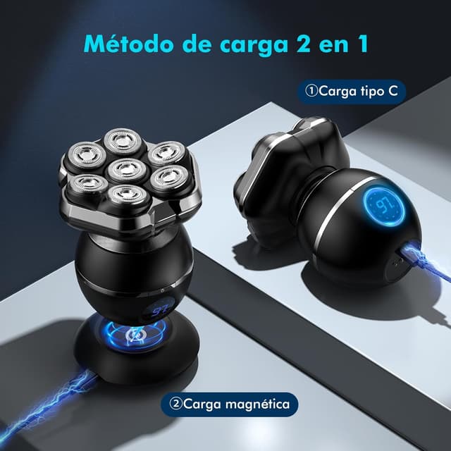 Detalle 1 de ETENTOUS 7D Afeitadora Cabeza Hombre con Pantalla LED ✂