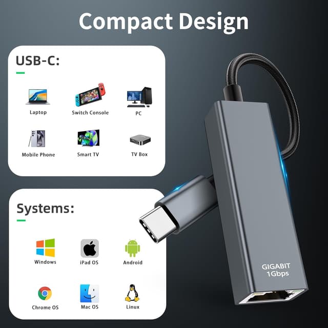 Thumbnail 6 de USB C Ethernet Adapter Thunderbolt RJ45 1 Gbit