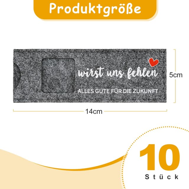 Detalle de JAYZUUM 10 Stück Filz-Hüllen für Duplo-Schokolade mit Herzdesign – Geschenkverpackung für Abschied, Neuanfang & Dankeschön