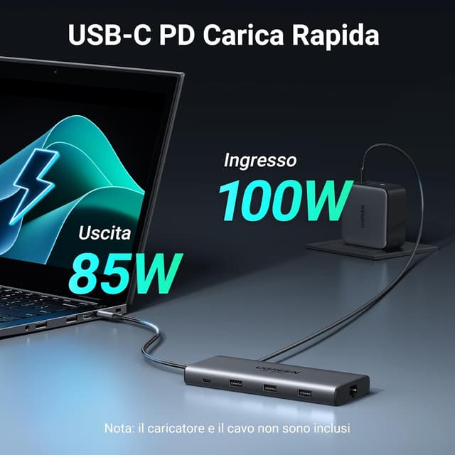Detalle de UGREEN Revodok Pro 210 Docking Station USB-C 10 in 1 con doppio HDMI, Ethernet gigabit, SD/TF e Power Delivery 100W