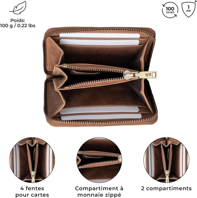 Detalle 2 de Berliner Bags Elsa Petit Portefeuille en cuir marron avec protection RFID, format compact