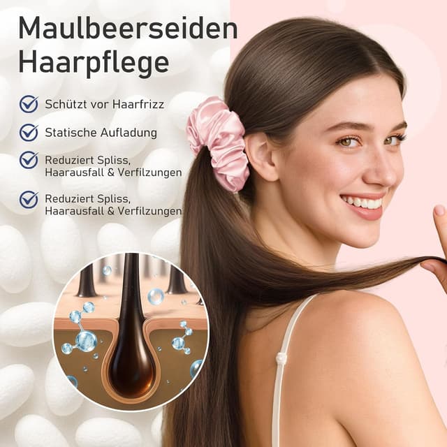 Detalle 2 de LitBear Seiden Scrunchies 3er-Set (100% Maulbeerseide) in 3 Größen – sanftes Haargummi gegen Haarbruch