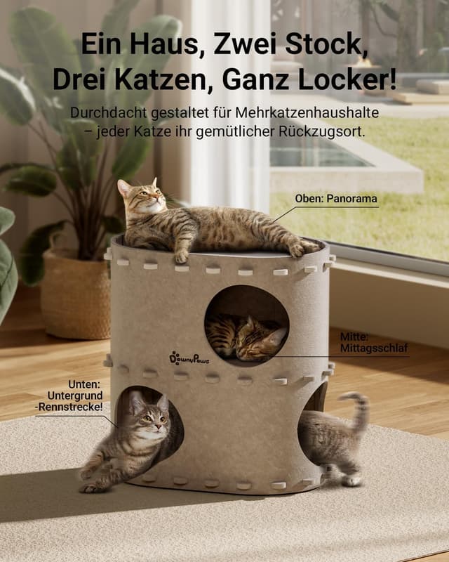 Detalle 2 de DownyPaws Katzenhöhle 2-stöckig 50 cm