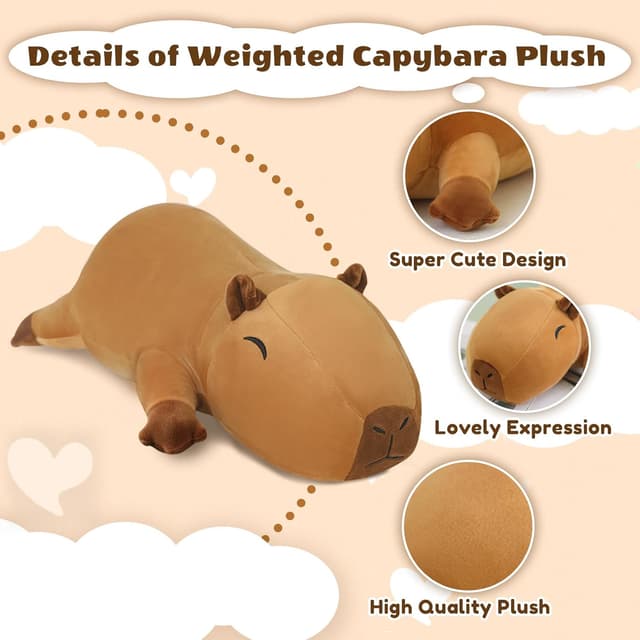 Detalle 2 de Finebee Weighted Capybara Stuffed Animal (23.6-inch, 3.1 lbs) — Weighted Capybara Plush Pillow Gift