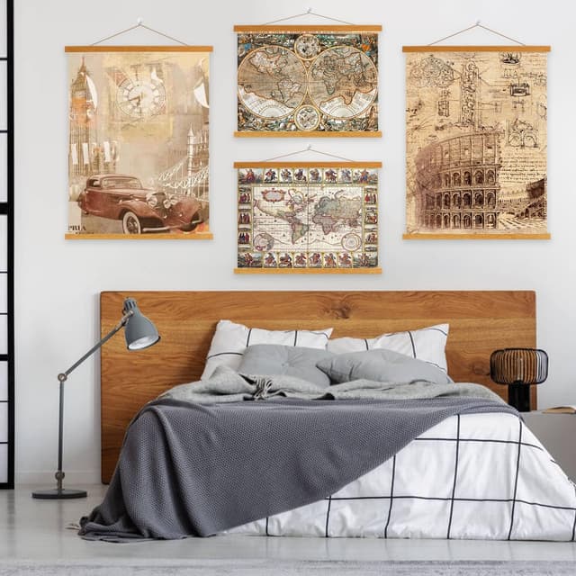 Detalle 2 de Benjia 4er Set magnetische Posterschiene für A4-Poster (21 cm) aus Teakholz