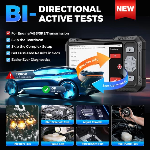 Detalle de KINGBOLEN OBD2 Scanner S608 (S608) — Bidirectional Scan Tool for ABS/SRS/Transmission/Engine with Hot Resets & Lifetime Updates