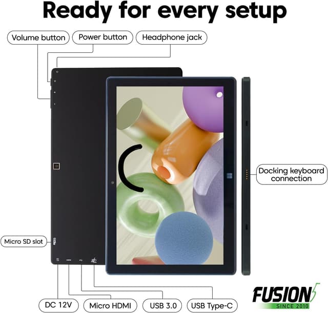 Detalle de Fusion5 FWIN232 PRO N5 10.1” Windows 11 Pro Tablet PC with Intel 13th Gen, 12GB RAM, 512GB SSD, USB-C & HDMI